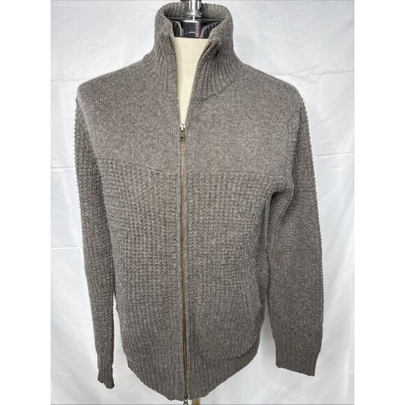 Autumn Cashmere Cardigan Sweater Men's M Gray Wool Zipper Pockets Old Money - Picture 1 of 8